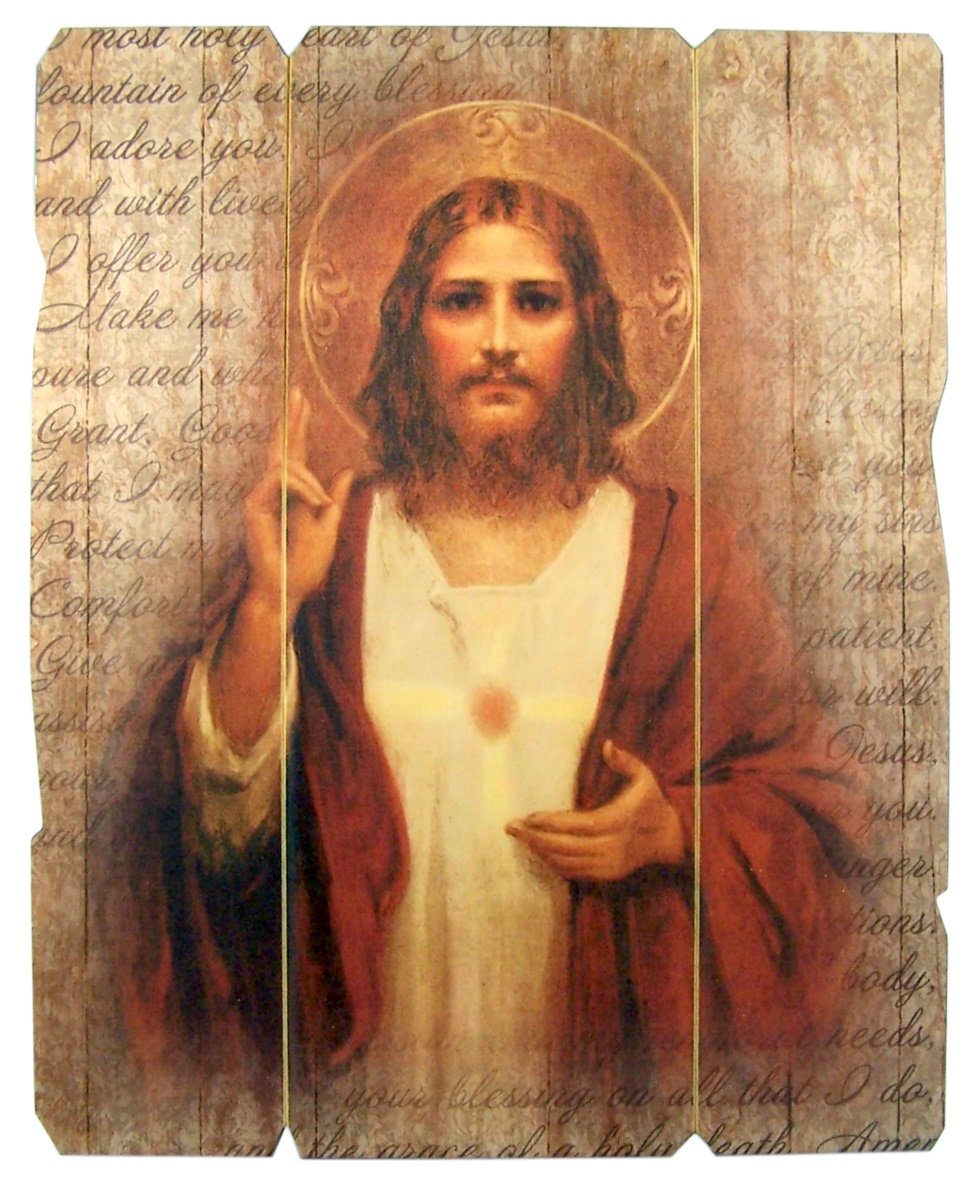 Laser Cut Wooden Wall Plaques Wood Sacred Heart of Jesus Icon 9 1/4 Inch