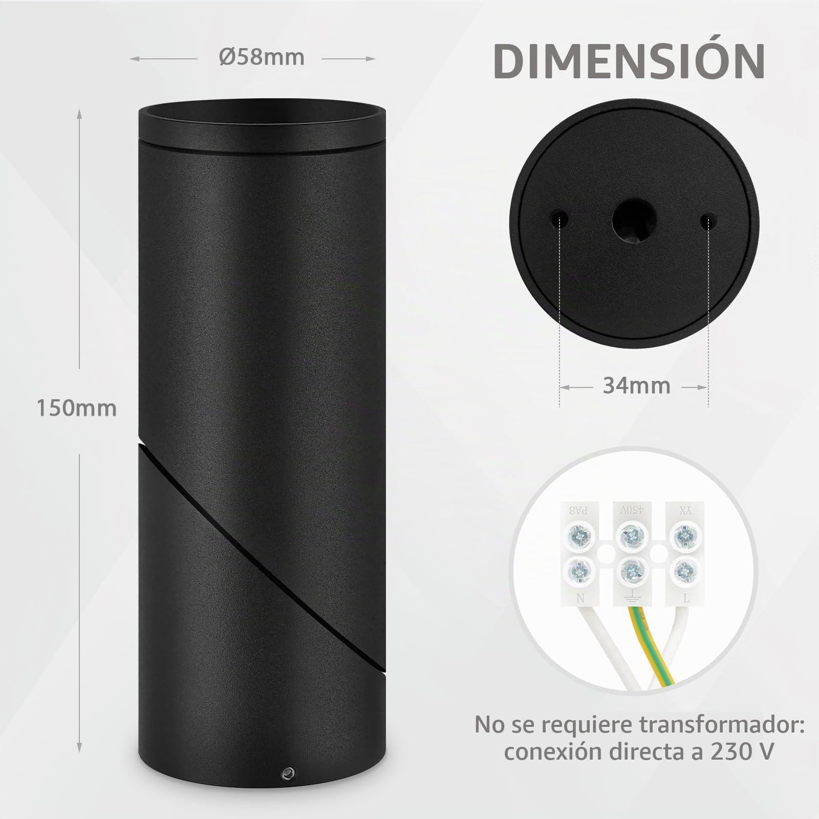 KYOTECH 2 focos empotrables negros orientables con casquillo GU10, lámpara de montaje de aluminio, focos de techo ajustables para pared y techo, sin bombilla