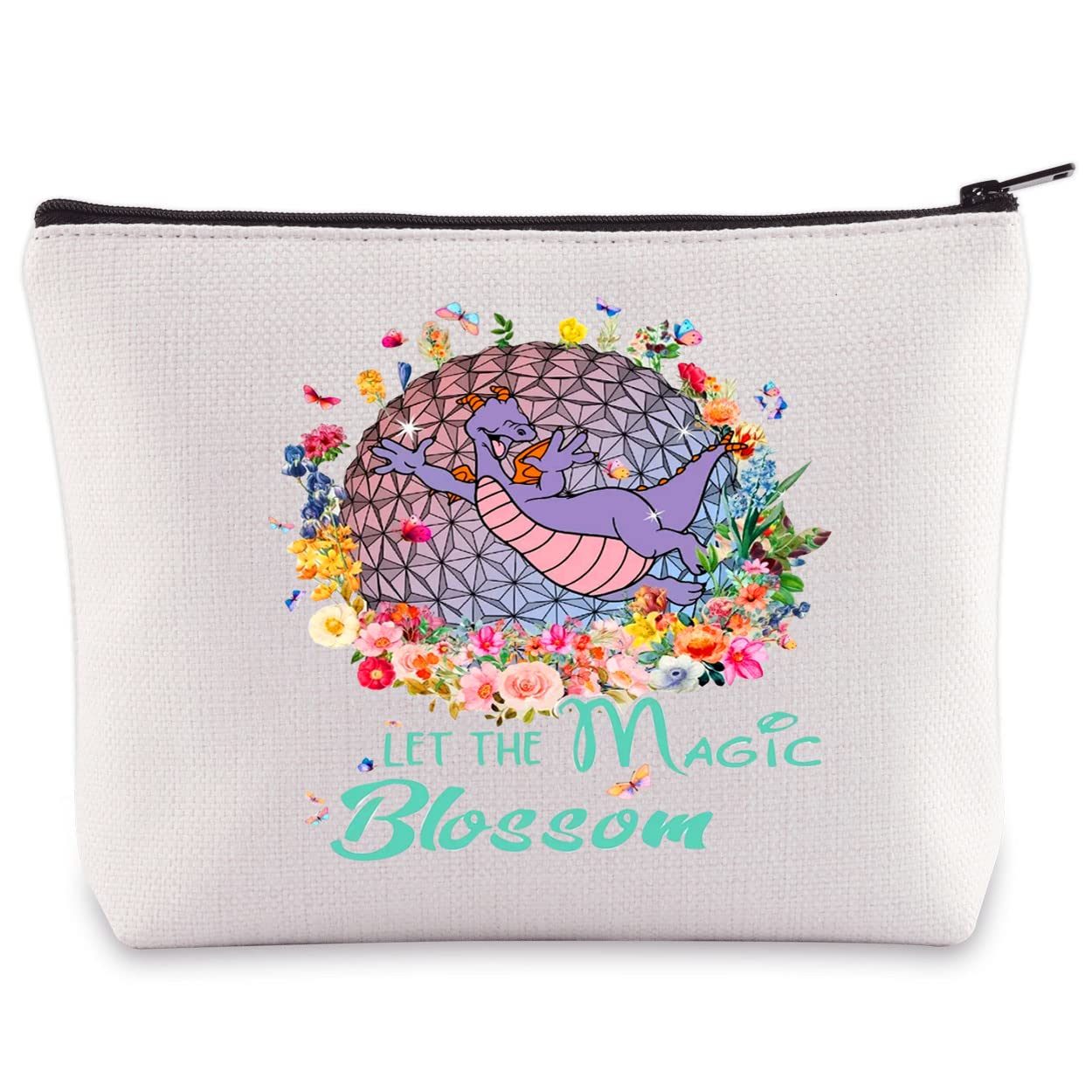 BWWKTOP Figment Cosmetic Makeup Bag Dragon Lover Gifts Let The Magic Blossom Flower & Garden Figment Zipper Pouch Bag Magic Kingdom Gifts, Figment Magic, Bag