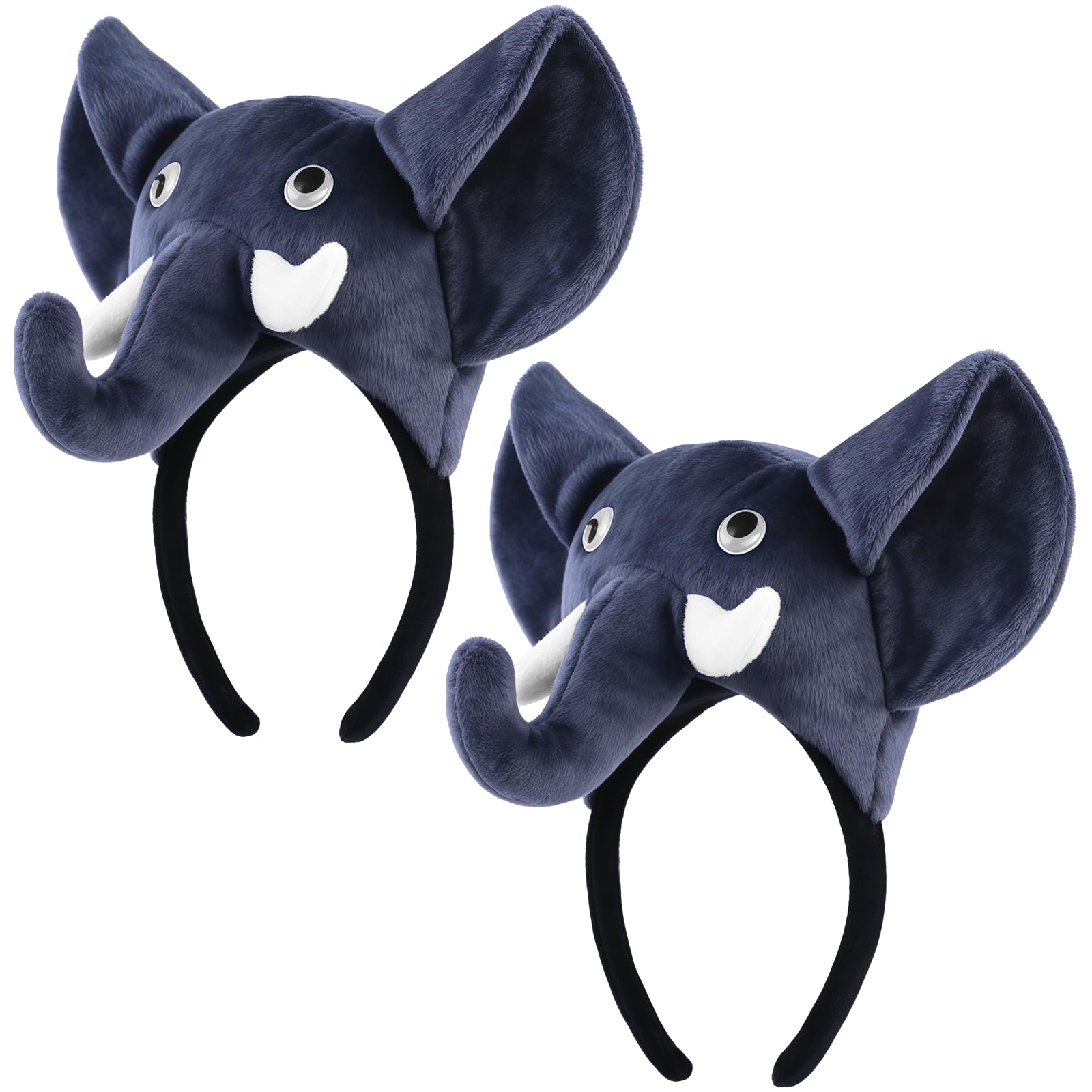RmKbe 2Pcs Elephant Headband Plush Animal Ear Headband Halloween Cosplay Animal Fancy Dress Costume Accessory for Daily Theme Party