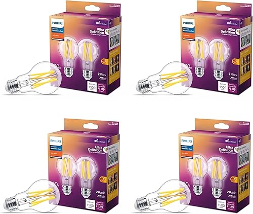 Miniatura 10 de Philips LED - Foco A19 regulable transparente sin parpadeo. Tecnología EyeComfort, 800 lúmenes, luz diurna (5,000 K), 8 W=60 W, base E26, blanco