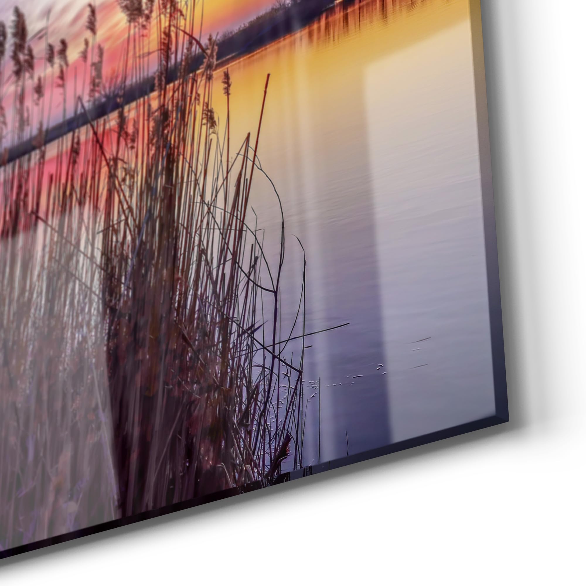 DEQORI Szklana tablica magnetyczna, wymiary 90 x 60 cm, motyw "Abendstille am See" | tablica do notatek ze szkła | tablica magnetyczna z magnesami, długopisem i ściereczką do kuchni i biura | tablica
