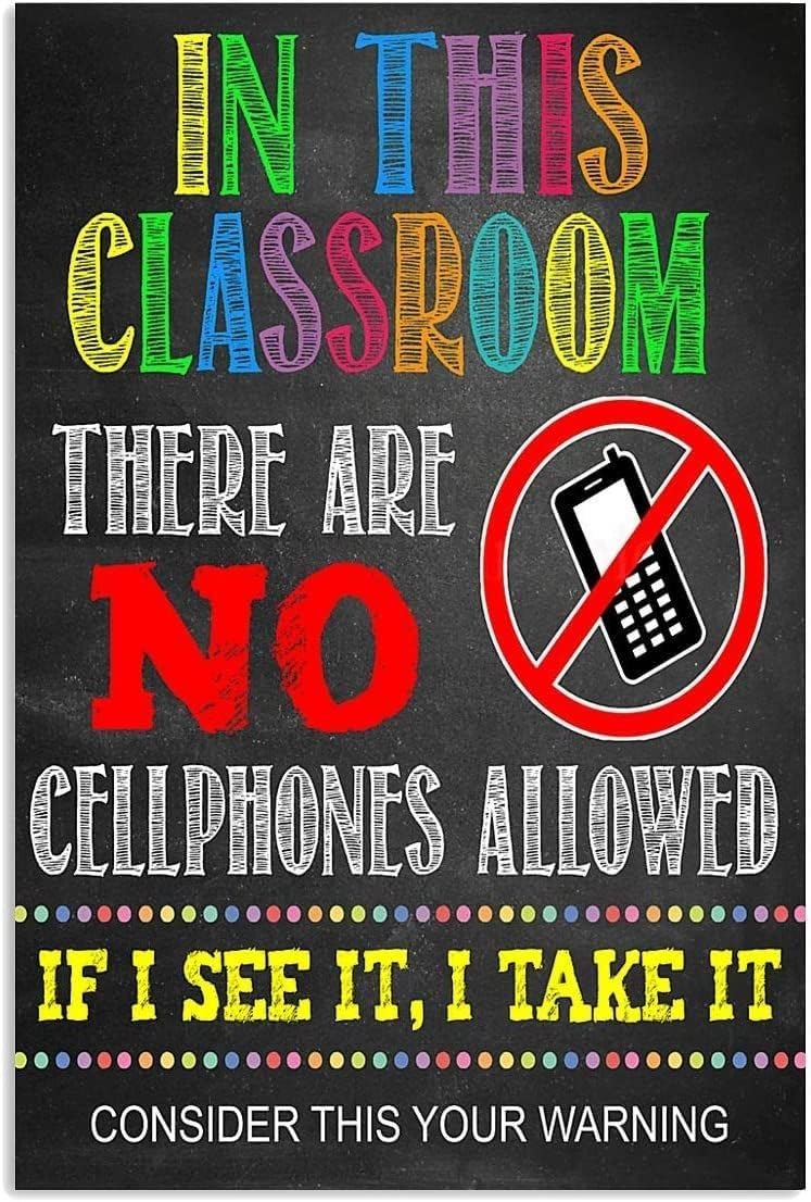 EKFBQBGW Funny Teacher Sign Vintage Metal Tin Plaque No Cellphones In Class Rule Wall-Art For Classroom School Office Decor 8x12 Inch