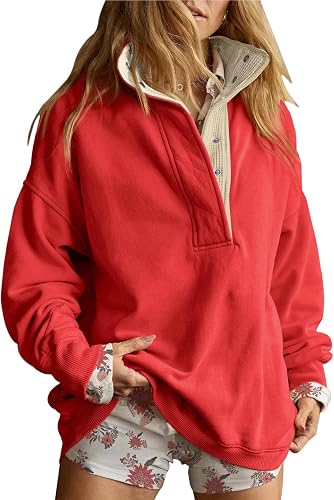 Sweatshirt for Women Oversized Henley Neck Long Sleeve Pullover Tops