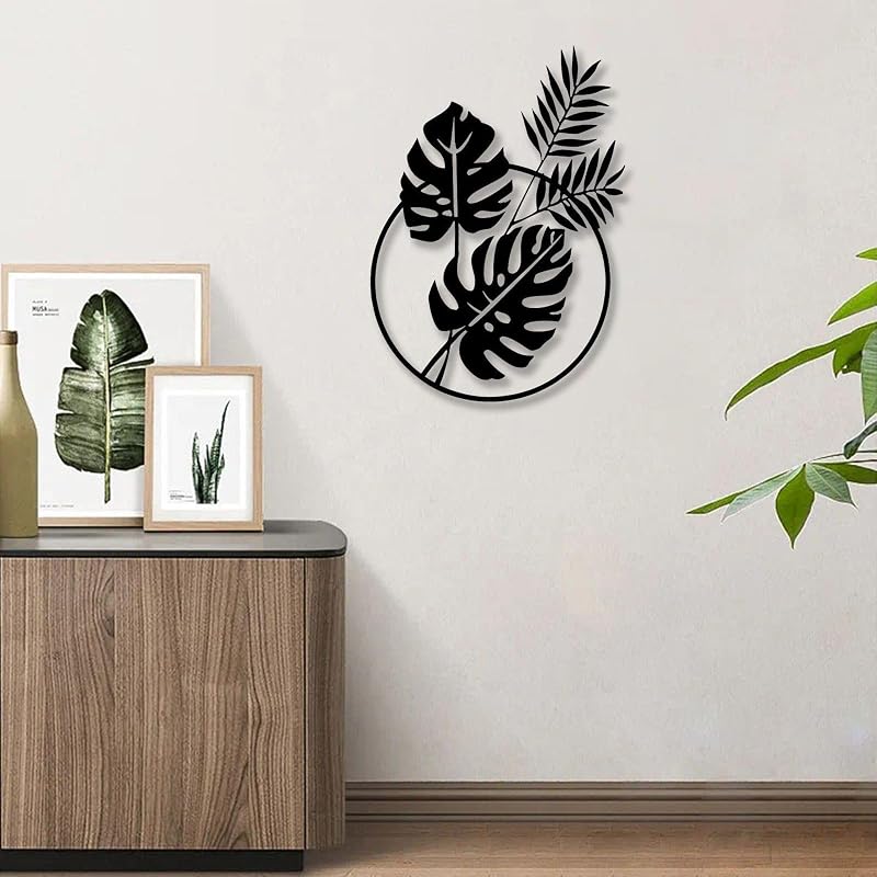 Dexlyn Monstera Deliciosa Fali Dekoráció Fekete Minimalist Fém Falidekor Nappali Hálószoba Kávézó 30x43cm