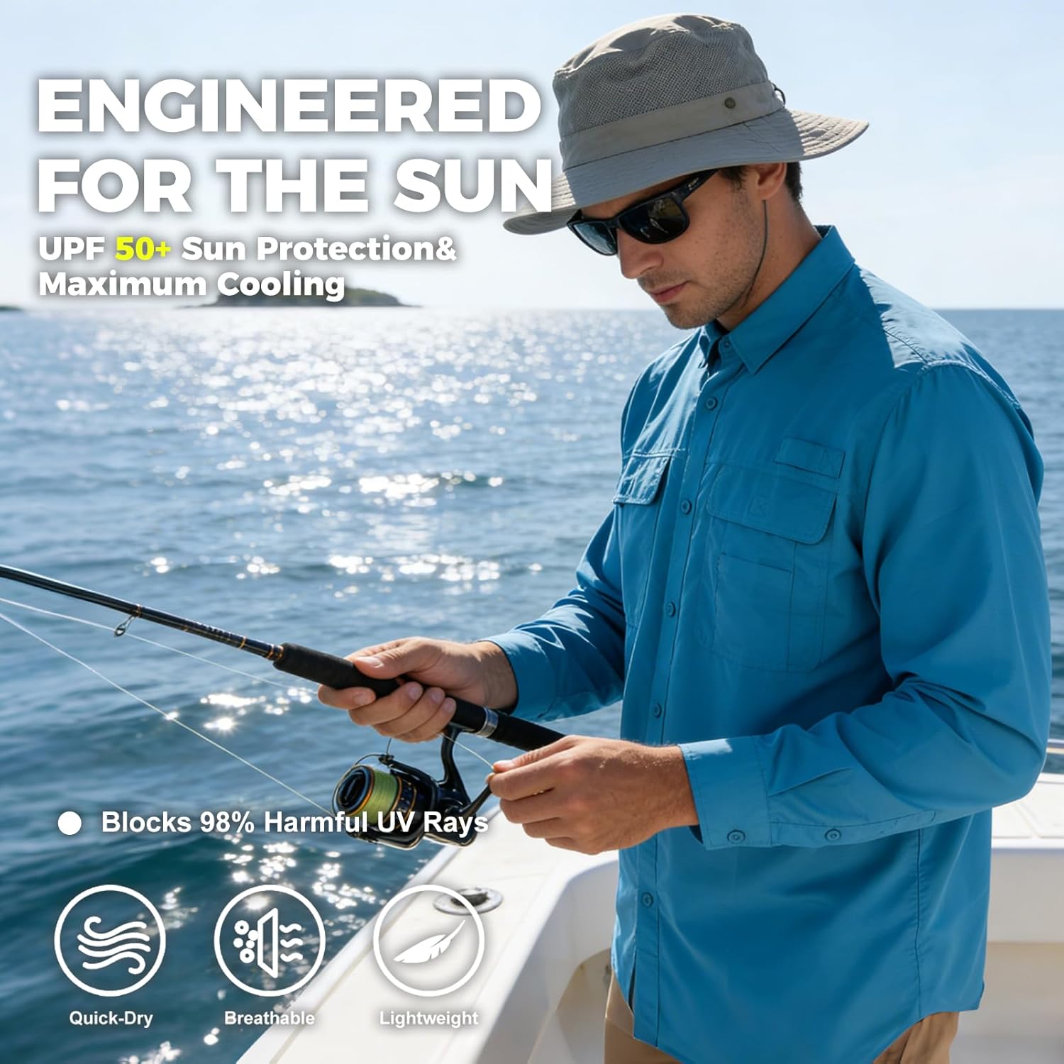 Men's Fishing Shirts Sun Protection UPF 50+ Quick Dry Cooling Button Down Work Shirts for Safari Travel - Image 3