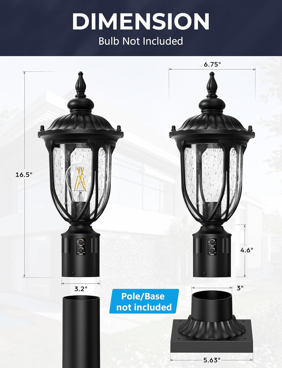 Lotsky Outdoor Post Lights 16.5'', Motion Sensor Lamp Pole Light Fixture, Dusk to Dawn Large Waterproof Aluminum Outside Exterior Lantern 360° Detection for Garden, Porch, Pathway, Patio