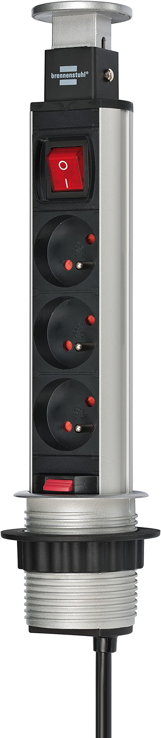 Brennenstuhl Tower Power – Regleta retráctil, Gris, 1396201003, 230V