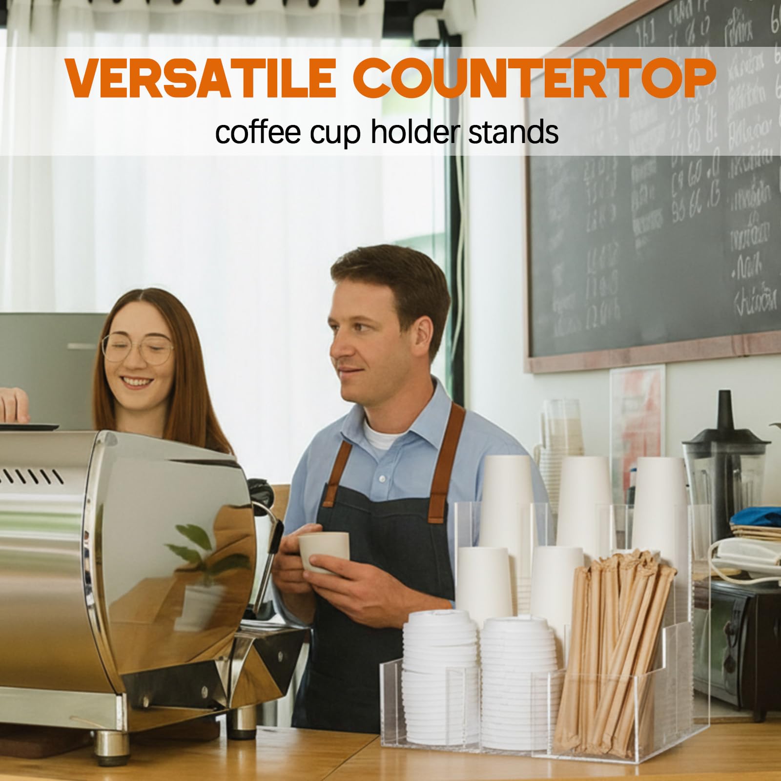 CroBlissful Dispenser verticale in acrilico per tazze da caffè e coperchio, organizer per condimenti di caffè, 9 scomparti per bicchieri di carta e plastica usa e getta, per bancone di casa, 33 x 33 x