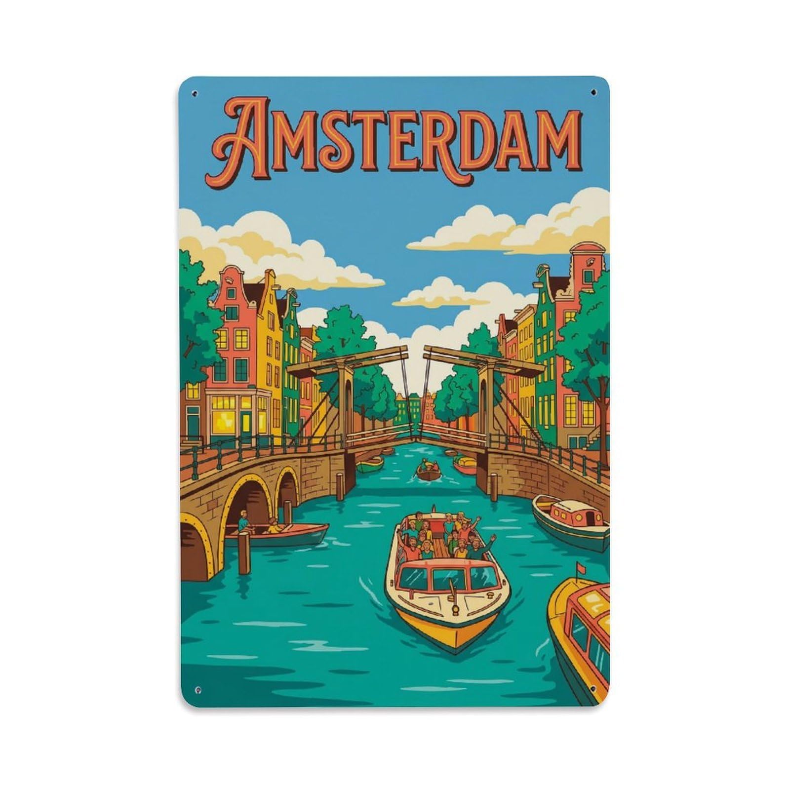 Vintage Travel Amsterdam Netherlands Fabulous Metal Tin Sign