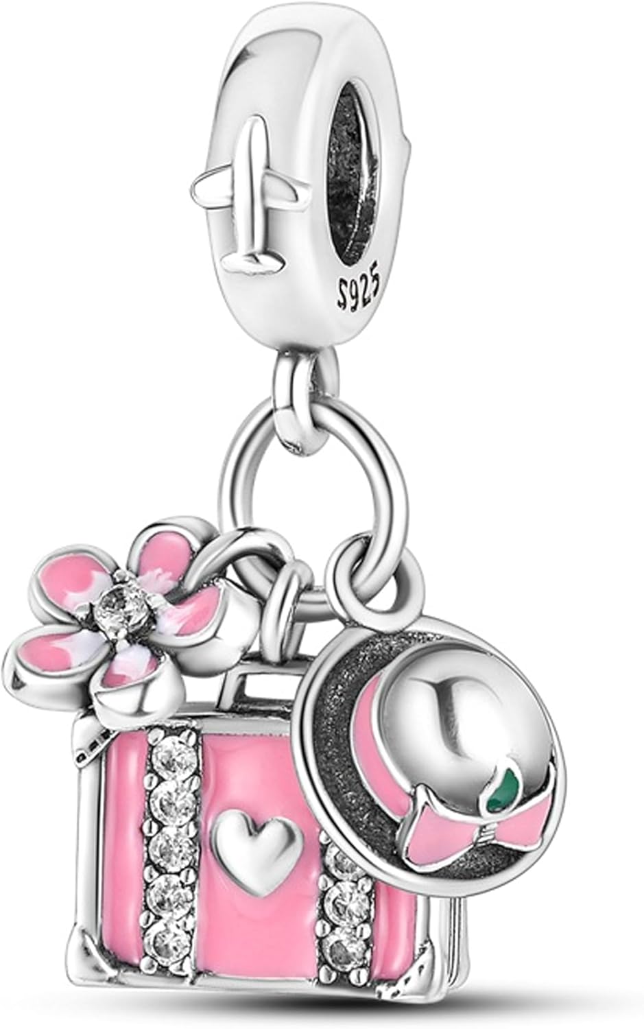 Tazweeq 925 Sterling Silver Charms Beads for Bracelets Necklaces, DIY Beads Bracelet Necklace for Women Silver Bracelet Charms, Pink Color Cute Animal Jewelry Graduation Birth Gifts for Women Men