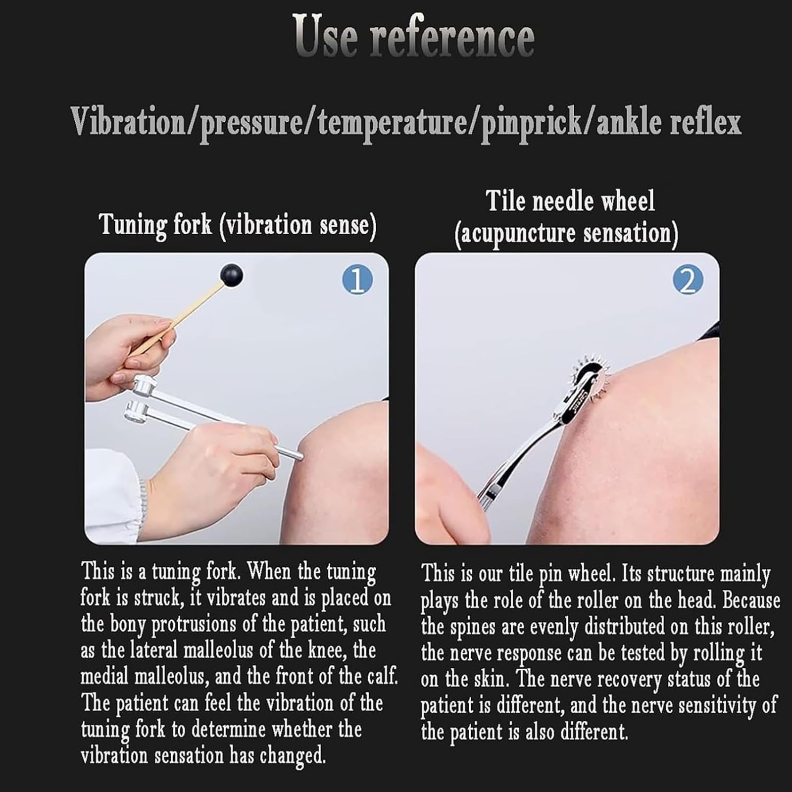 7-częściowy zestaw do badań neuro-egzaminowych Aluminowy perkusyjny młotek Tuneżowy widelec test wibracji Narzędzia odruchowe dla klinicznych specjalistów medycznych Przenośna skrzynka do przechowywan