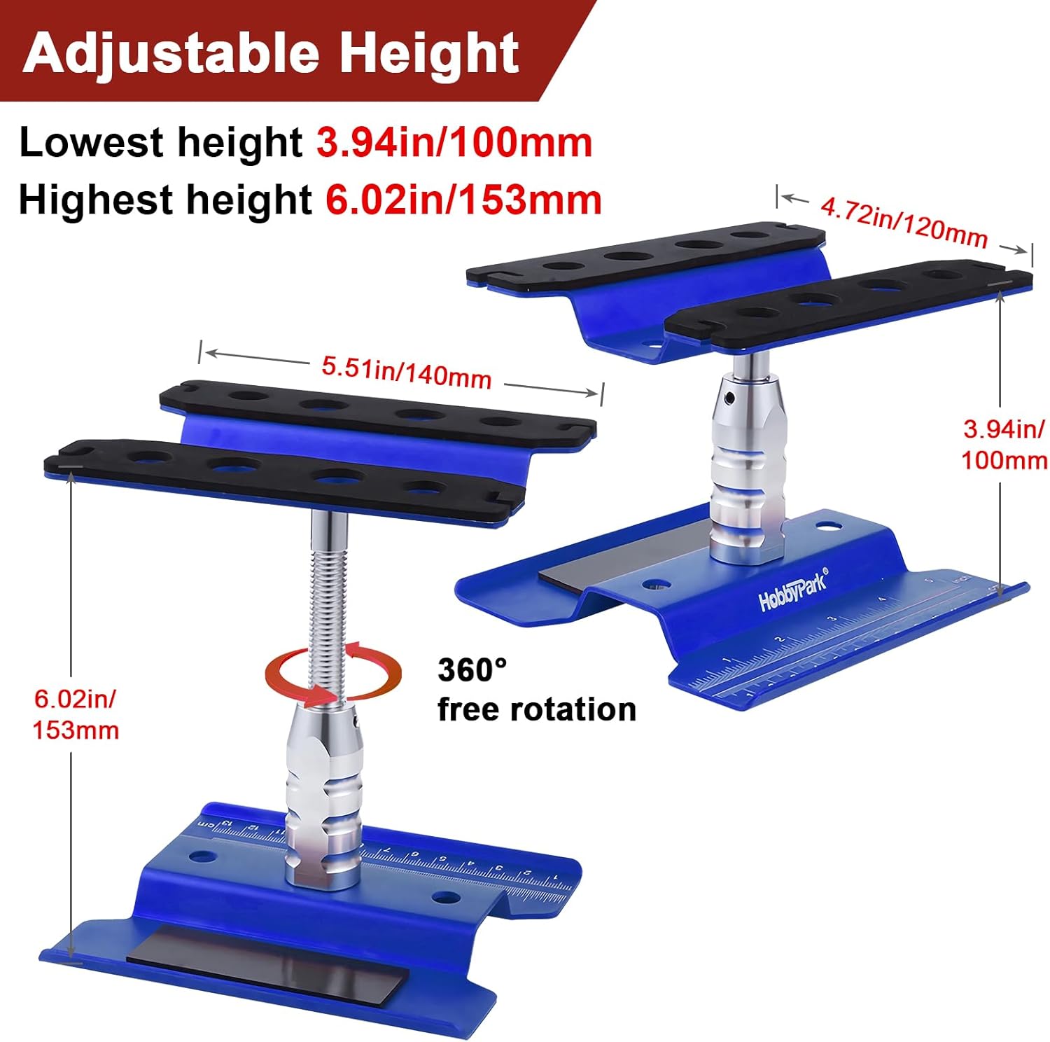 Hobbypark Aluminum RC Car Work Stand Repair Workstation 360 Degree Rotation Lift Or Lower, RC Hex Driver Tools 6-in-1 for 1/10 1/12 1/14 1/16 1/18 Scale (Blue)