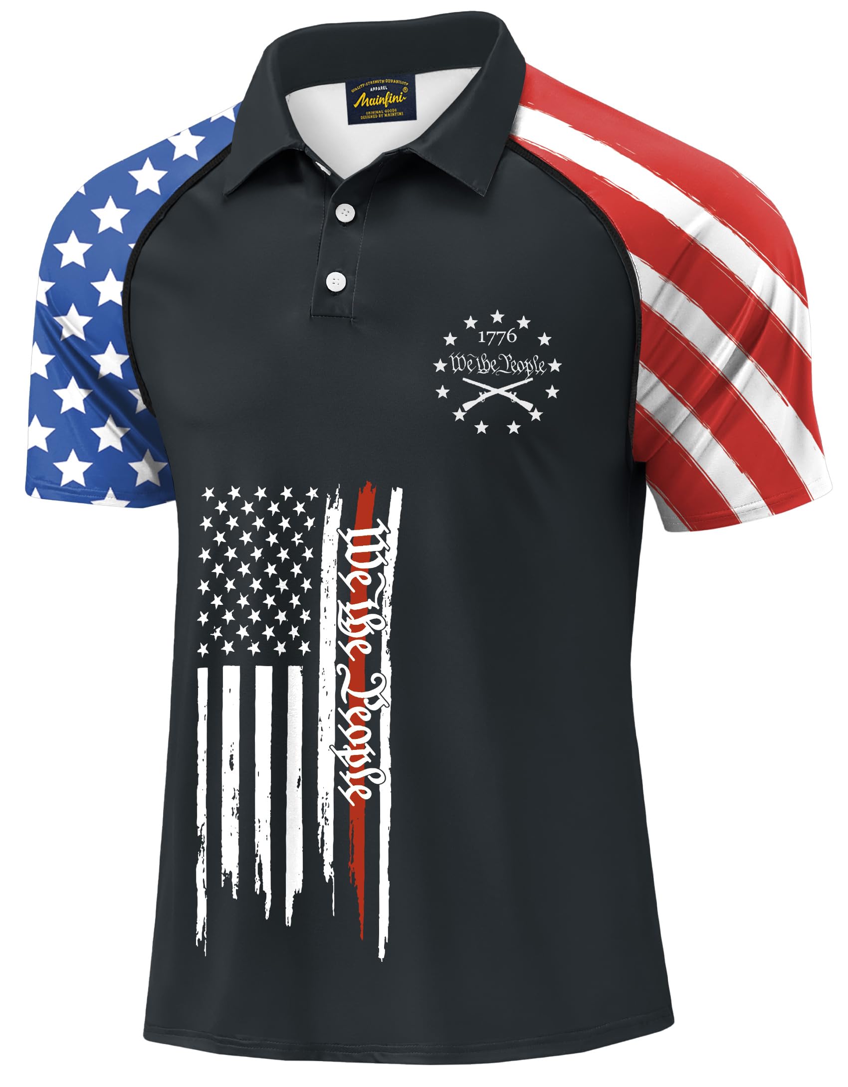 Mainfini Men's Patriotic Polo Stretch UPF 50+ Raglan American Golf Shirts