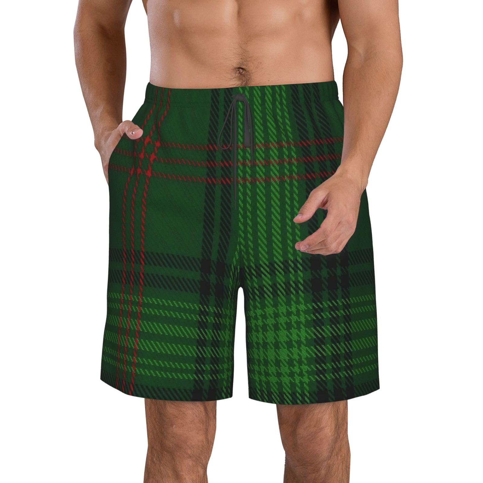 Anceky Scottish Clan Bruce Tartan Plaid Shorts Men's Casual Beach Pants Quick Drying Swimming Trunks with Pockets