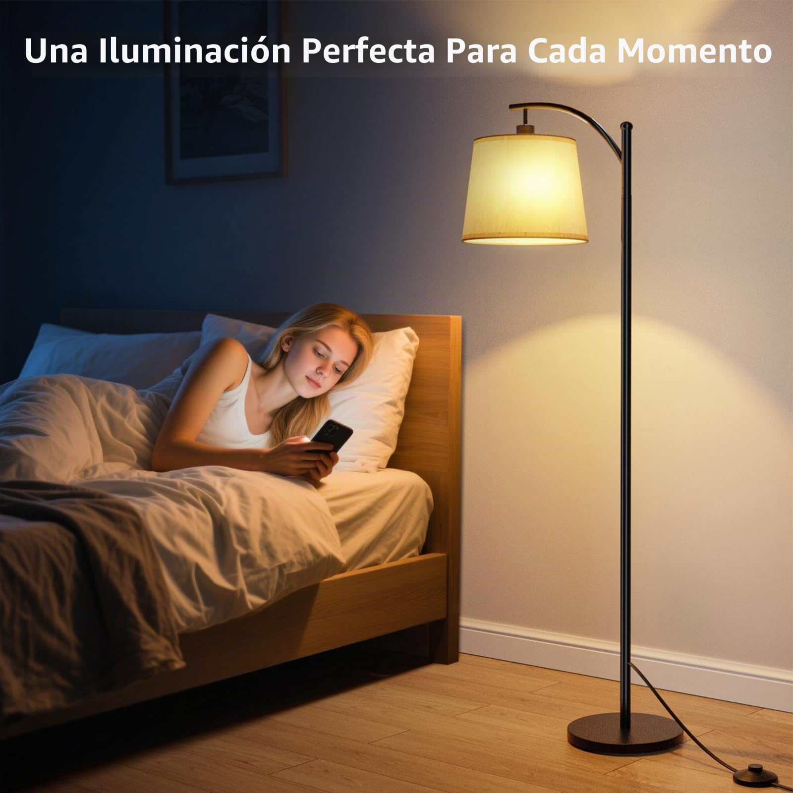 Lámpara de Pie para Salón, Lámpara de Pie Led con Control Remoto, Interruptor de Pie, 3 Temperaturas de Color, Adecuada para Salón, Dormitorio y Oficina