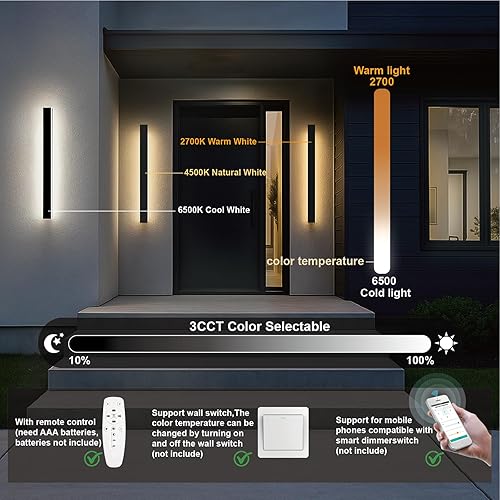 Miniatura 13 de Luz de Pared Exterior, Apliques de Pared Exteriores Modernos de 39 Pulgadas, Luces de Pared Largas Negras Impermeables con Iluminación Cálida, Luz