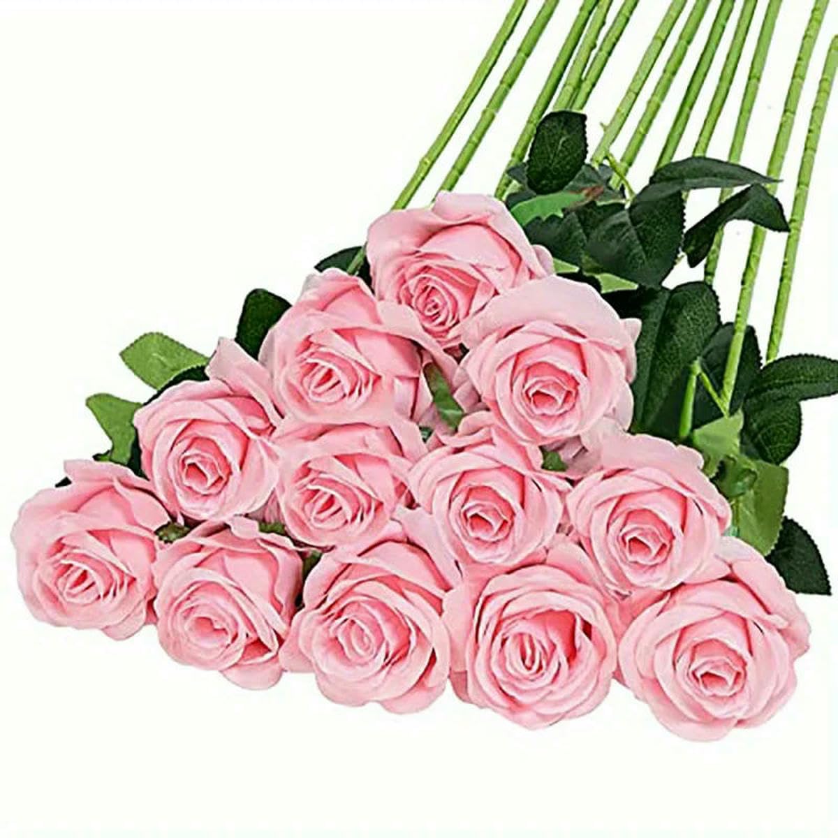 AYHTUD 12pcs Realistic Artificial Rose Bouquet for Weddings, Birthdays, and More for Floral Arrangements and Home Decor-Pink