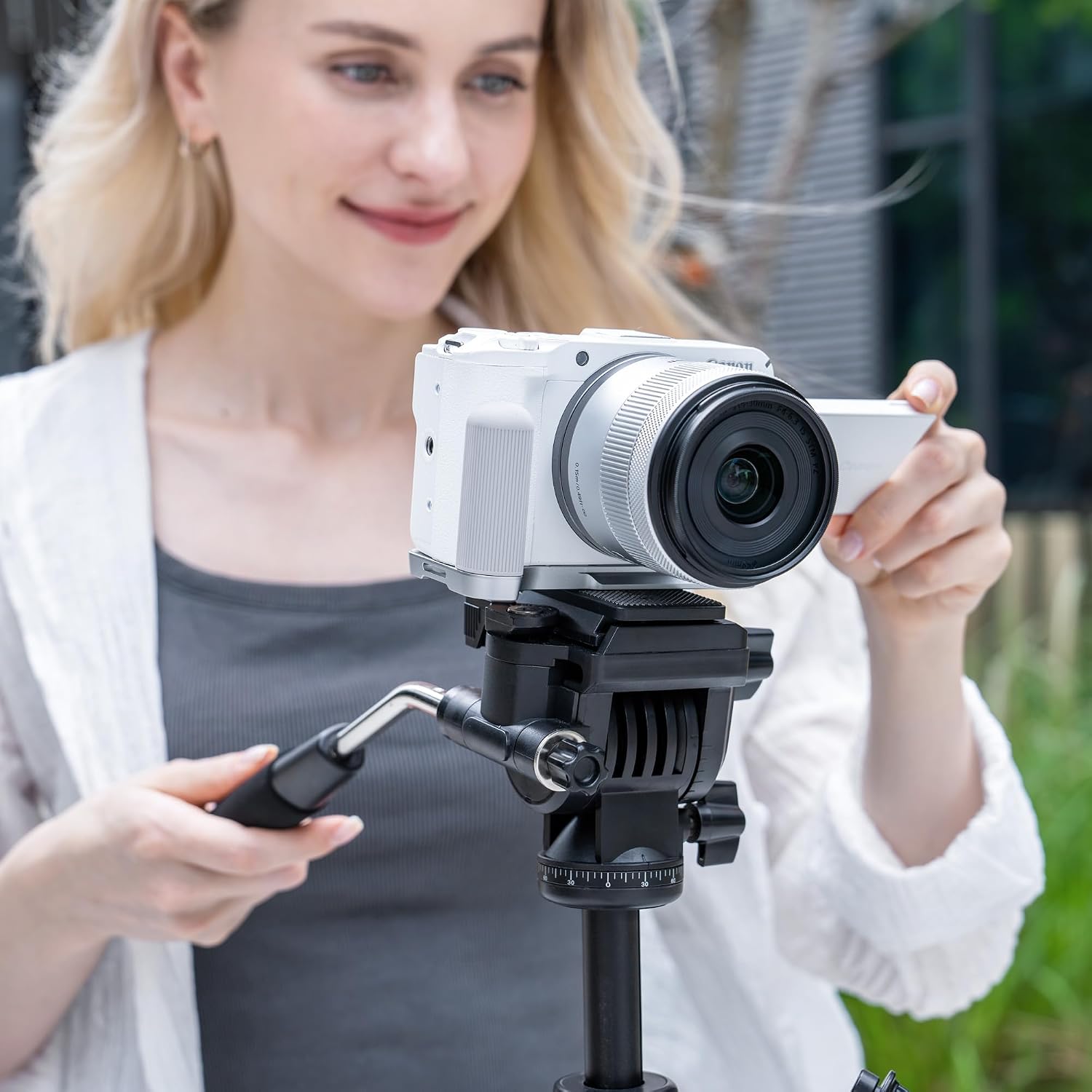 JJC Metal Hand Grip L Bracket for Canon EOS R50 V Camera(Not for R50), R50V Handgrip with Cold Shoe Mount, Silicone Handle, Anti-Slip Pad, Arca Swiss Quick Release Plate & 1/4"-20 Tripod Hole, Silver