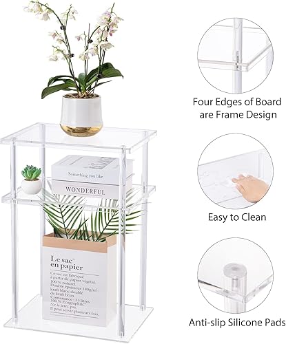 Vista 4 de HMYHUM Clear Acrylic Side Table, 3-Tier End Table for Living Room, Small Bedside Table/Nightstand for Bedroom, Home Accent Table, Frame Design