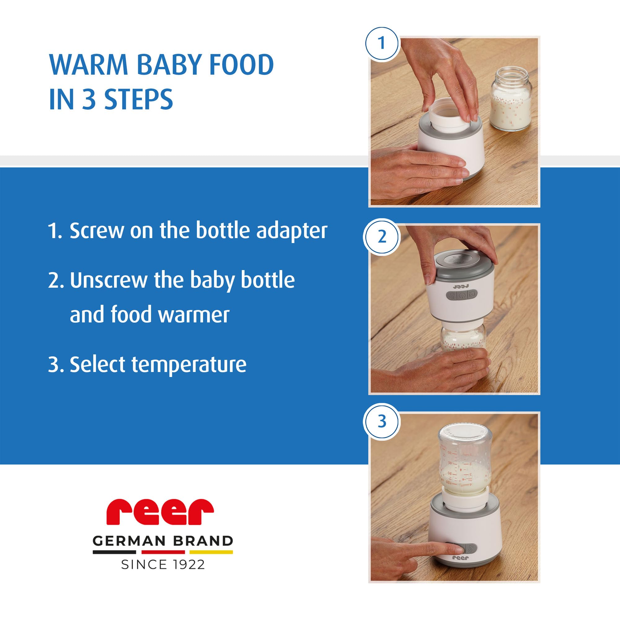 reer Heat2Go Calentador de alimentos para bebé, para uso móvil, calentador de biberones, para un calentamiento relajado sobre la marcha, compacto y portátil, equipamiento inicial para bebés