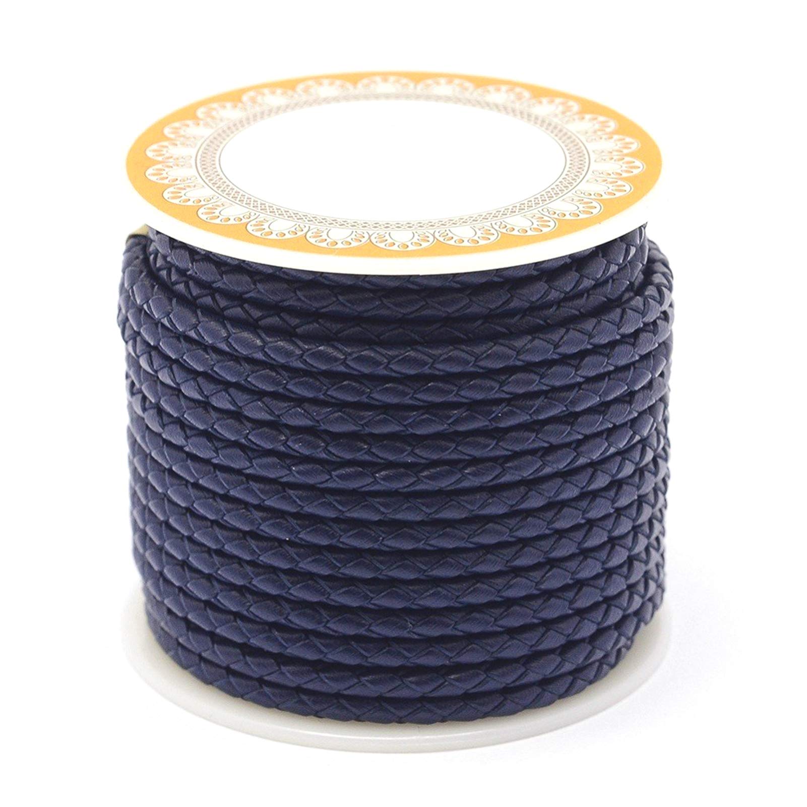 PandaHall Cordon Rond En Cuir Véritable Tressé De 3 Mm De Long Pour Fabrication De Bracelets, Colliers, Bijoux (brique Réfractaire Et Blanc) - 9,1 M