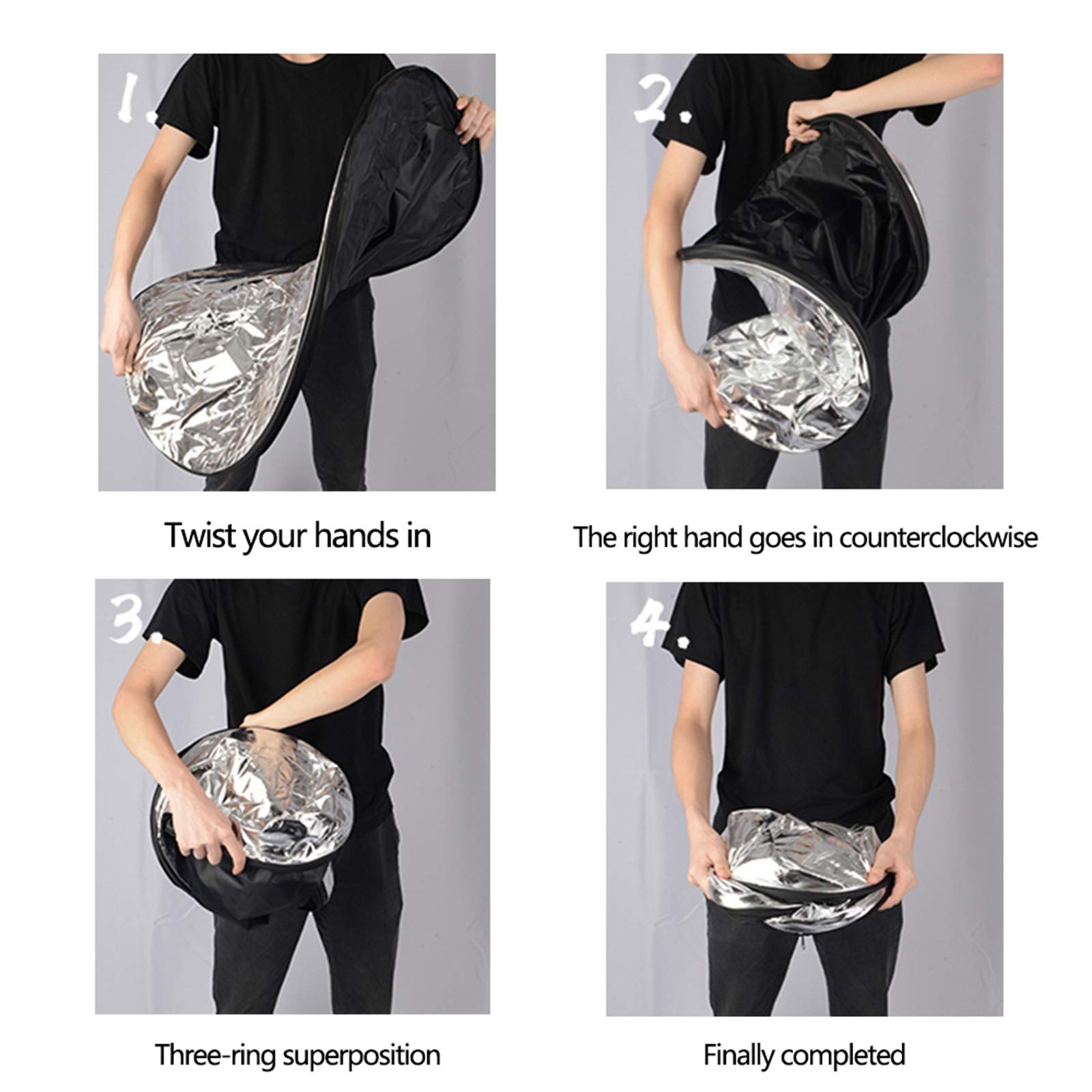 5in1 Riflettore 80CM Pannello Riflettente Pieghevole Multi-disco con Borsa, Traslucido, Argento, Oro, Bianco e Nero Riflettori per Illuminazione da Studio Fotografico e Illuminazione Esterna