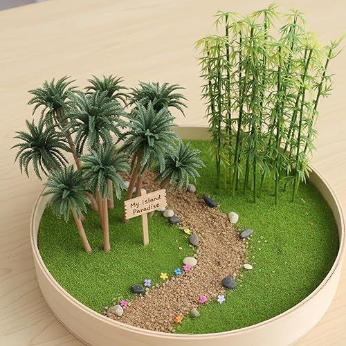 Miniatura 4 de 100 árboles de bambú en miniatura con figuras de panda, árboles de plástico verde de 4 a 6 pulgadas para escenarios de tren, jardín de hadas,