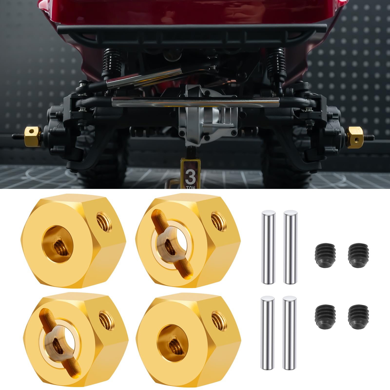 JGGZONE RC Brass Wheels Hex Hub 8mm Extension Hex Drive Adapter with Pins Counterweight Compatible with 1/10 Redcat Ascent Fusion Ascent RC Car Upgrade Parts