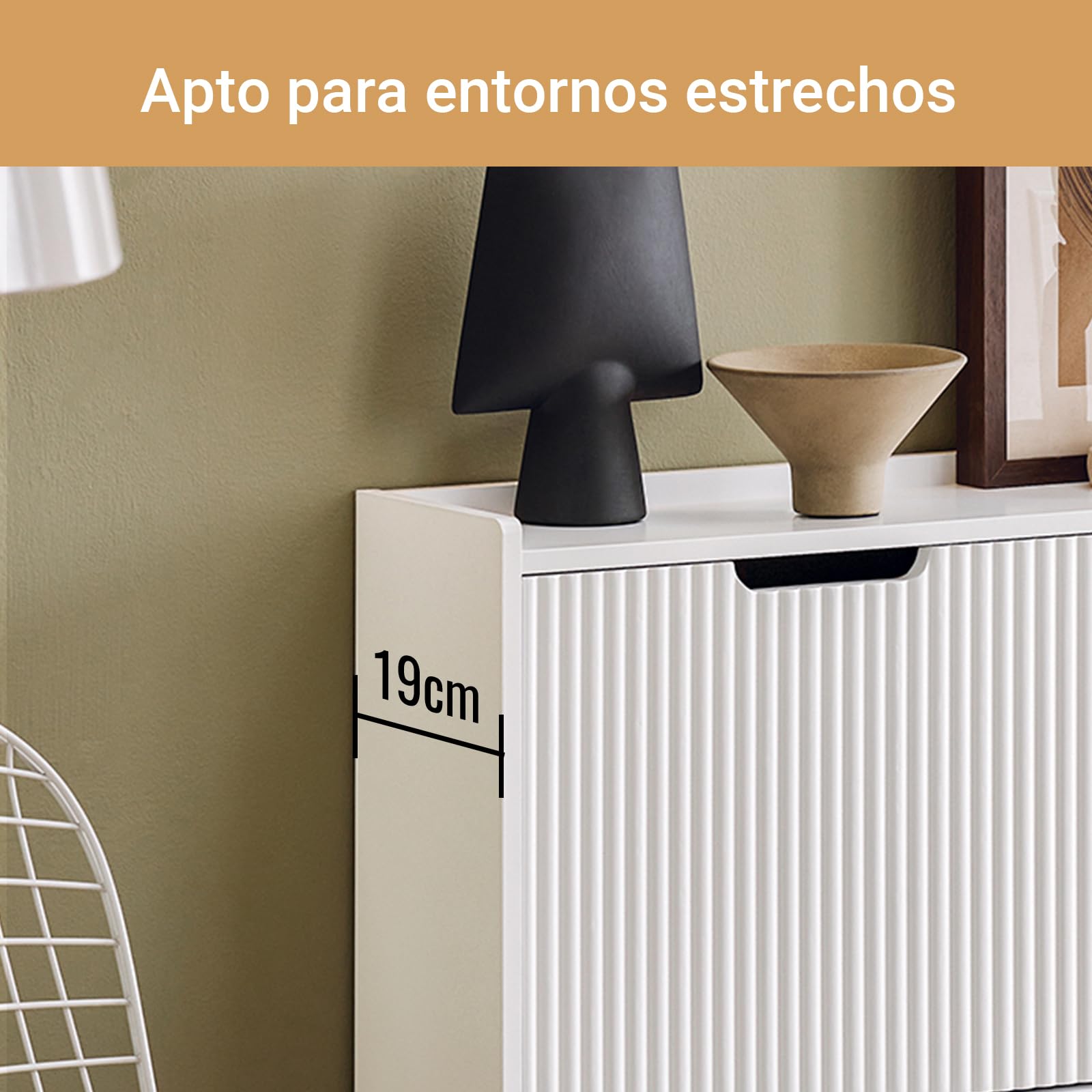 SoBuy Mueble Zapatero Estrecho - Zapatero Blanco con 4 Puertas Abatibles - Zapatero Madera Vetas Verticales para Espacios Pequeños - Recibidor, Pasillo o Habitación - 100x19x91cm - FSR177-L-W