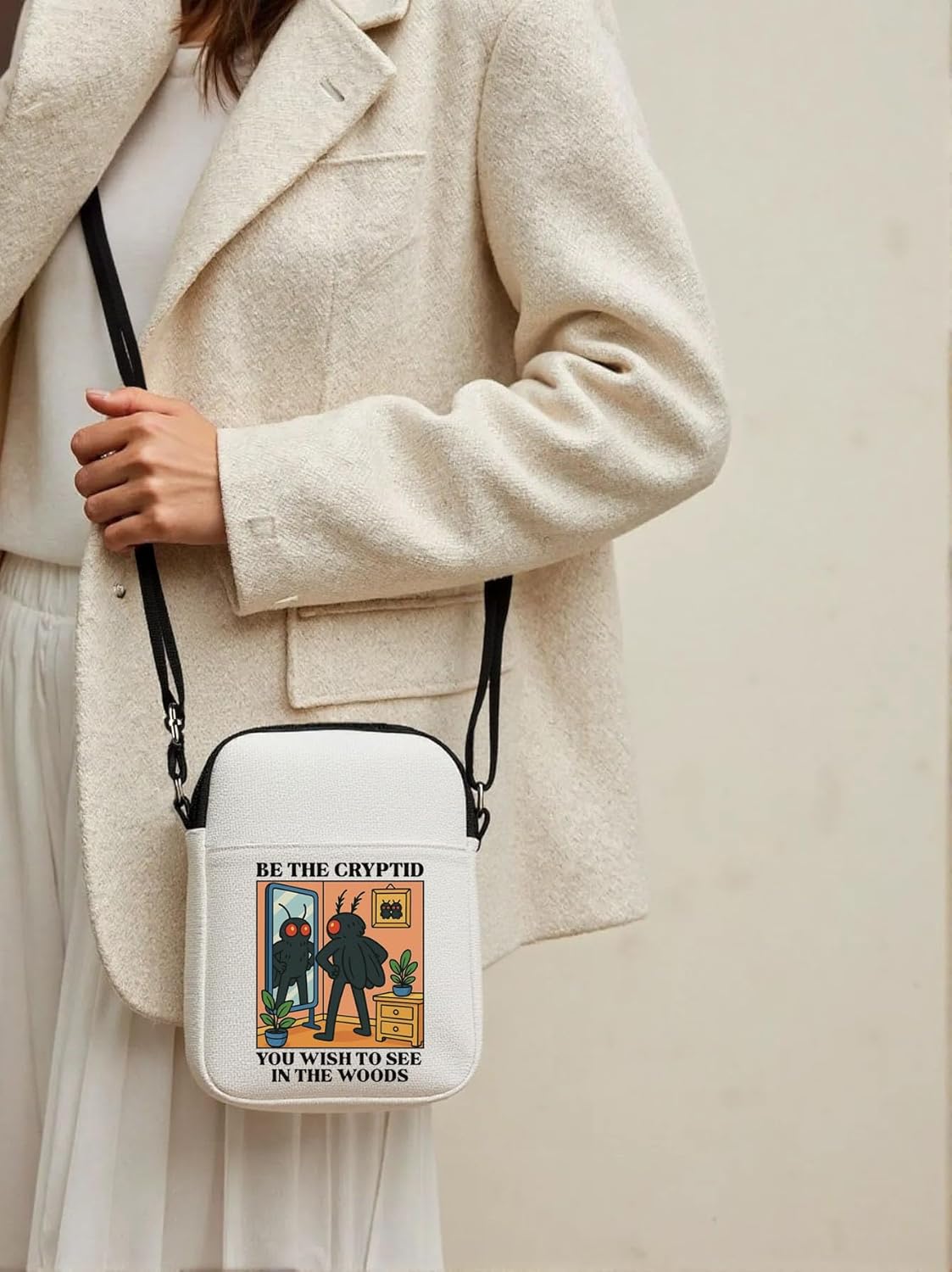 Mothman Cryptid Creature Gift Mothman Lover Gift Be The Cryptid You Wish To See Kawaii Retro Anime Crossbody Bag - Image 2