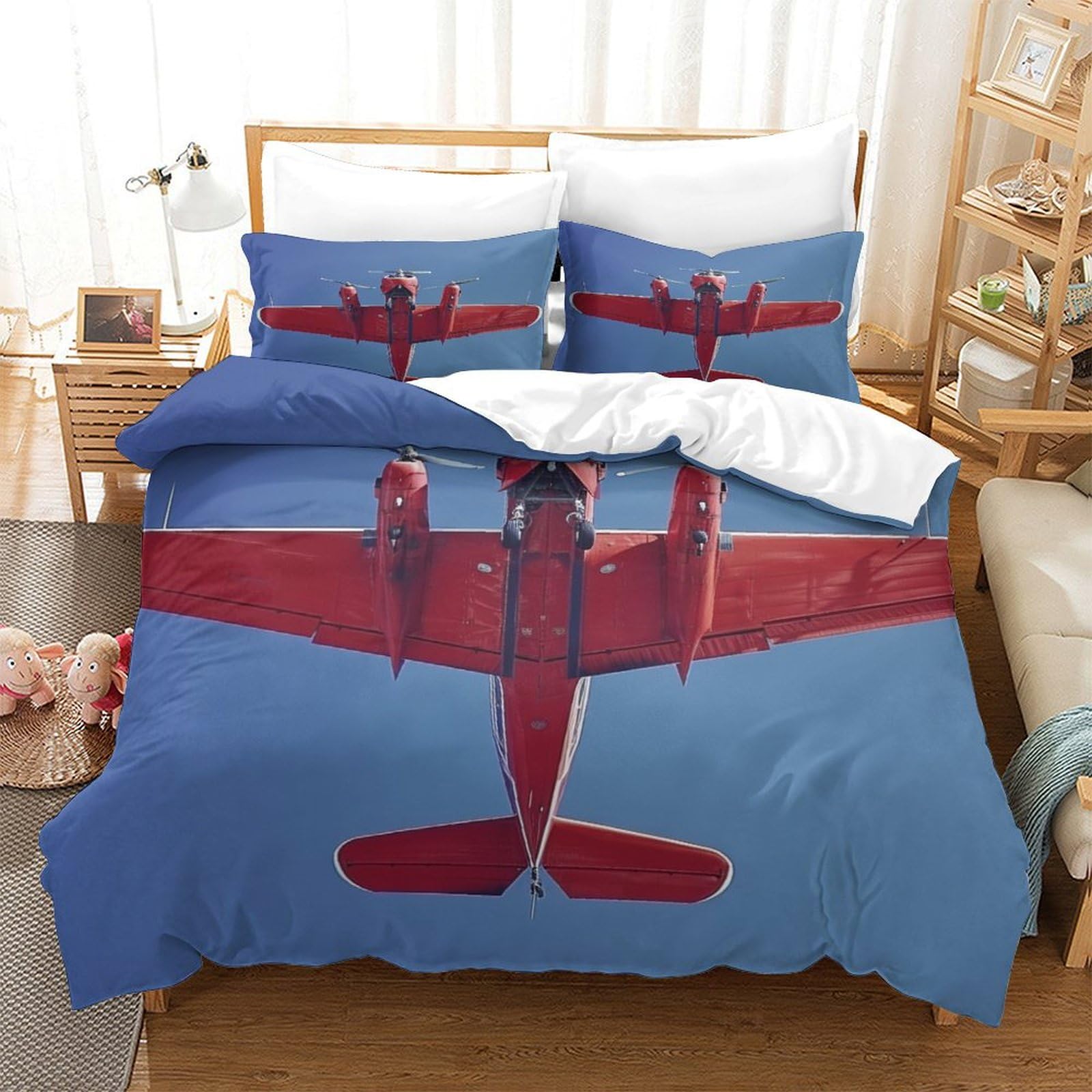 P1S9U7W5Y Aviation Inspired 3D Printed Airplane Duvet Cover Set 3pcs Microfiber Aircraft Bedding Set King（220x240cm）