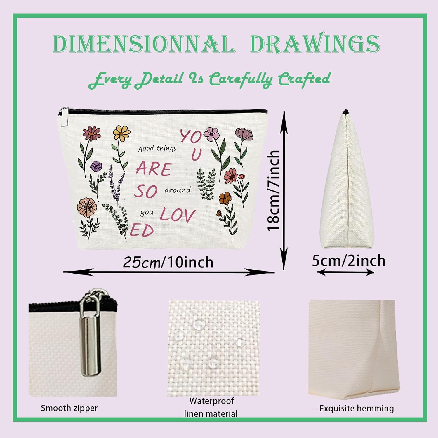Floral Makeup Bag Inspirational Cosmetic Bag Friendship Gifts Colorful Flowers Aesthetic Zipper Makeup Pouch - Image 3