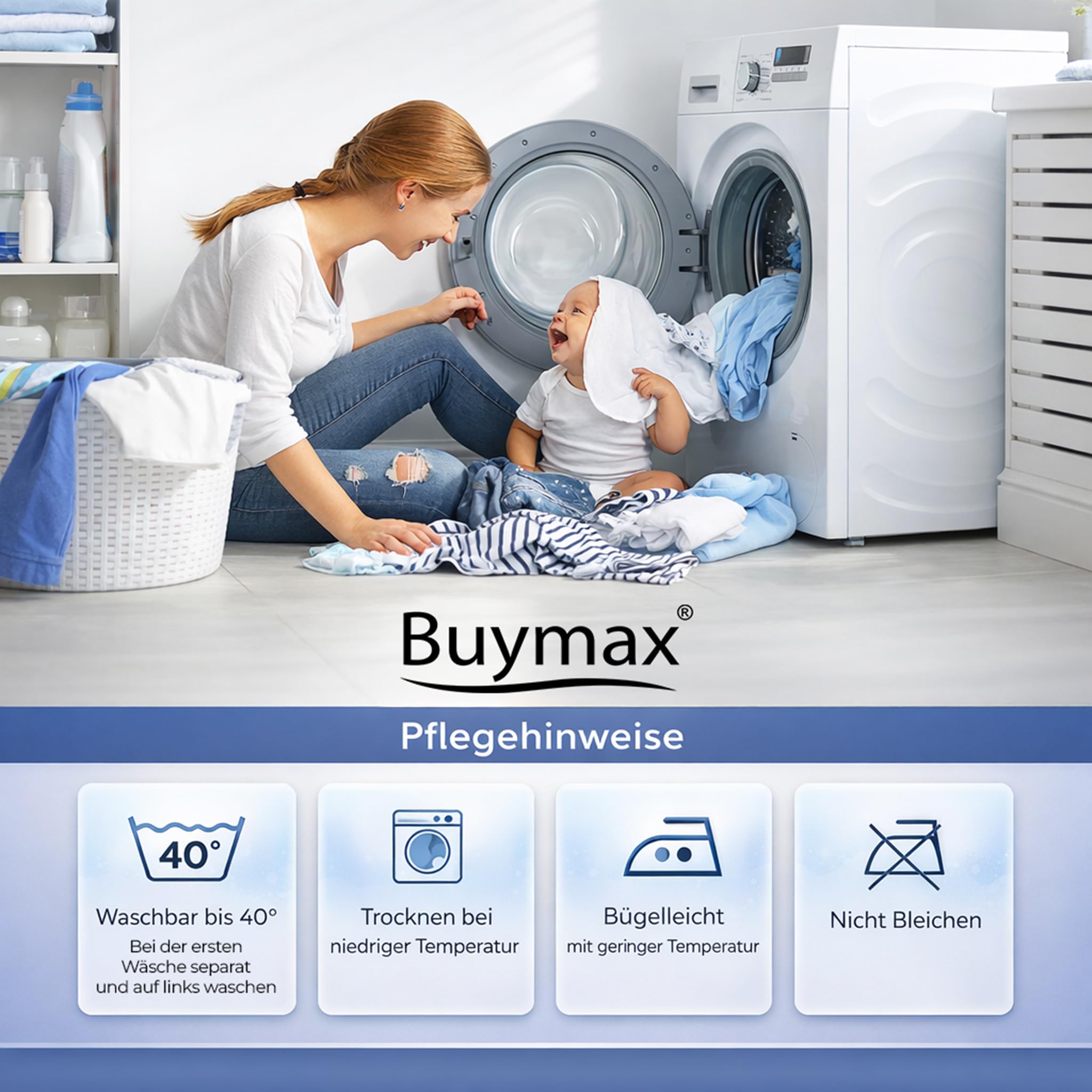 Buymax Kinderbettwäsche 135x200 cm – Sterne Dunkelblau, 100% Baumwolle Renforcé, 1x Bettbezug 135x200 cm & 1x Kissenbezug 80x80 cm, Oeko-TEX Standard 100, weich & atmungsaktiv, mit Reißverschluss