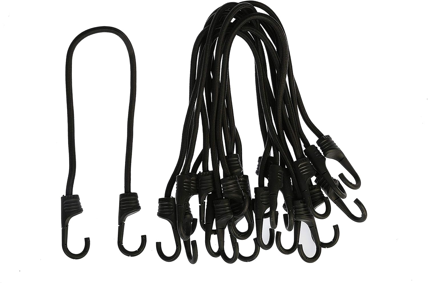MAGMA | 12 Bungee Cords Pack 1ft | Max. Strength 153lbs | Heavy Duty Cable Car, Truck, Trailer Ties | Securing Cargo,Tarpaulins, Luggage Straps | Camping, Military, Outdoor Elastic Cord Tool (Black)