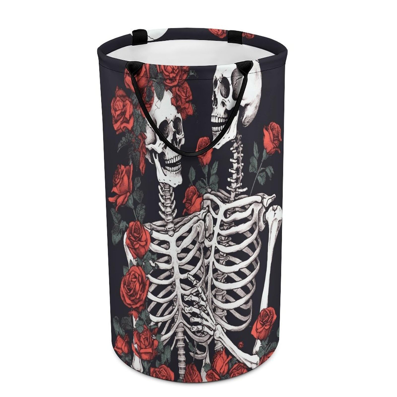 Rose And Skeleton Laundry Basket Large Foldable Laundry Hamper with Handles Freestanding Collapsible Clothes Basket Waterproof Portable Dirty Clothes Hamper for Bathroom 86L