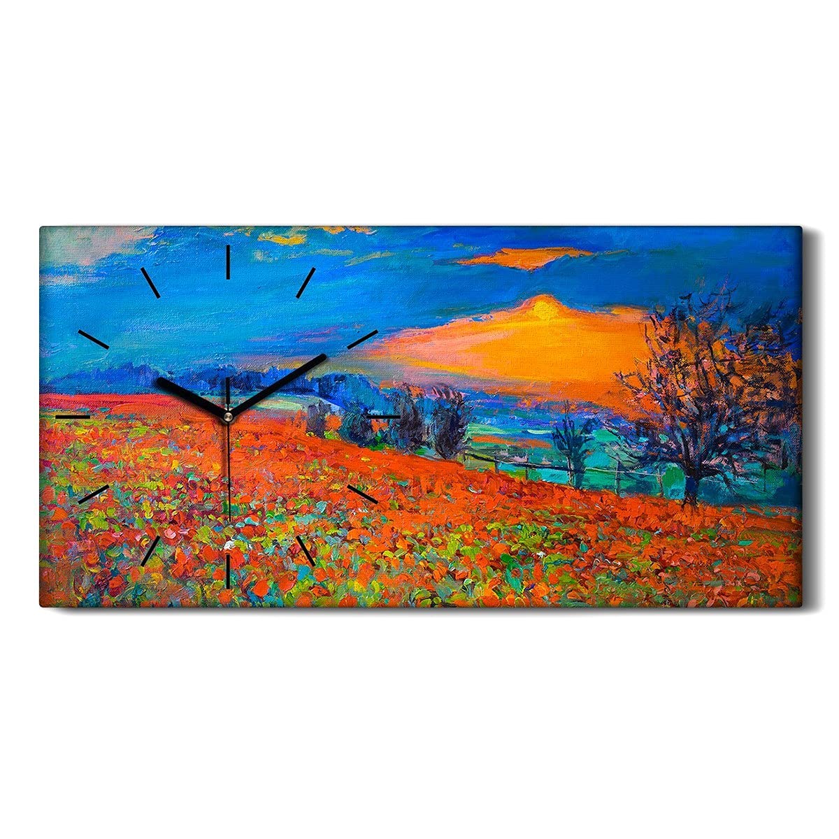 Horloge Murale d'Art Moderne sur Toile 60x30cm au Design Épuré et Finition Silencieuse