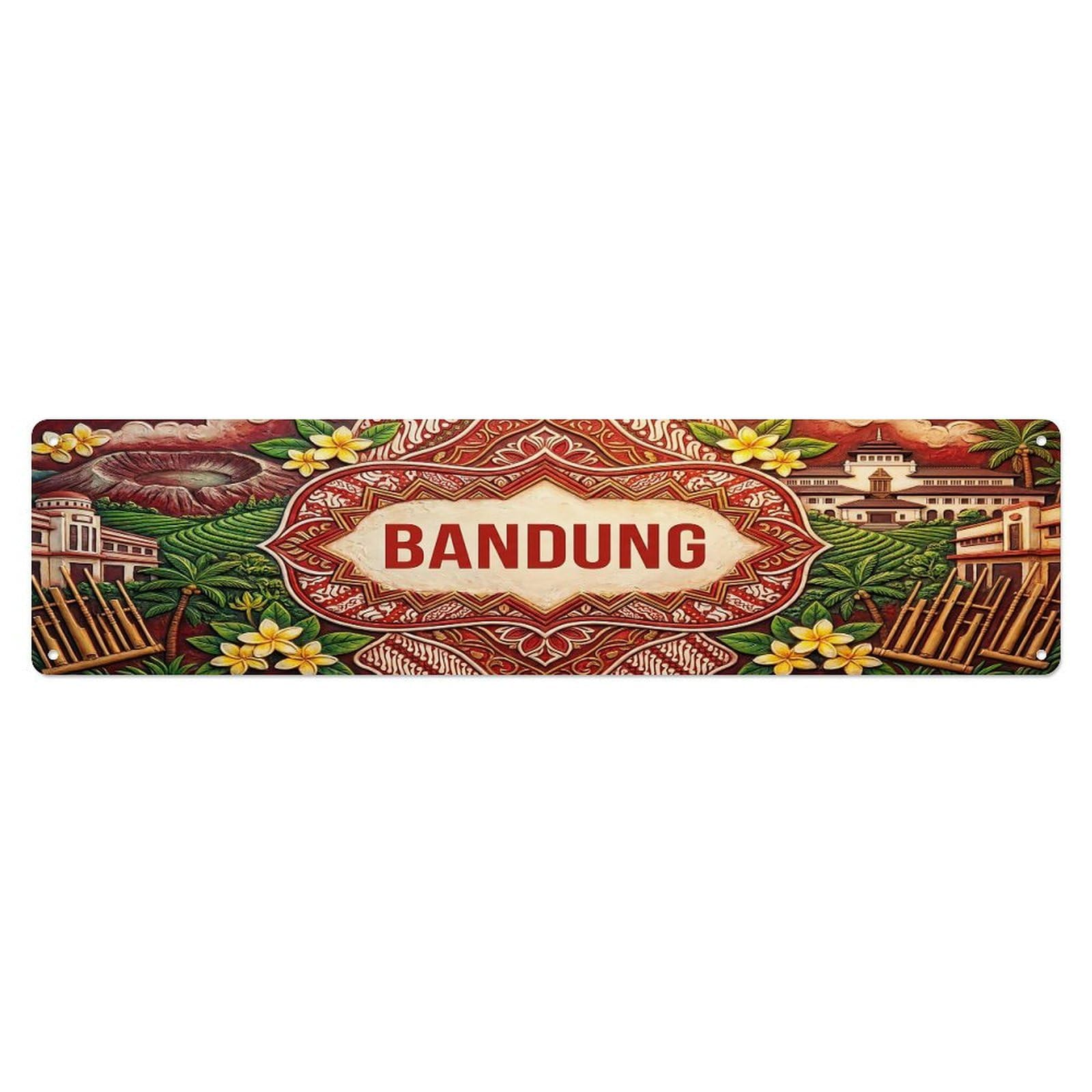 Gead 4X16inch Style Vintage Bandung Indonesia Flag Pattern Metal Tin Sign