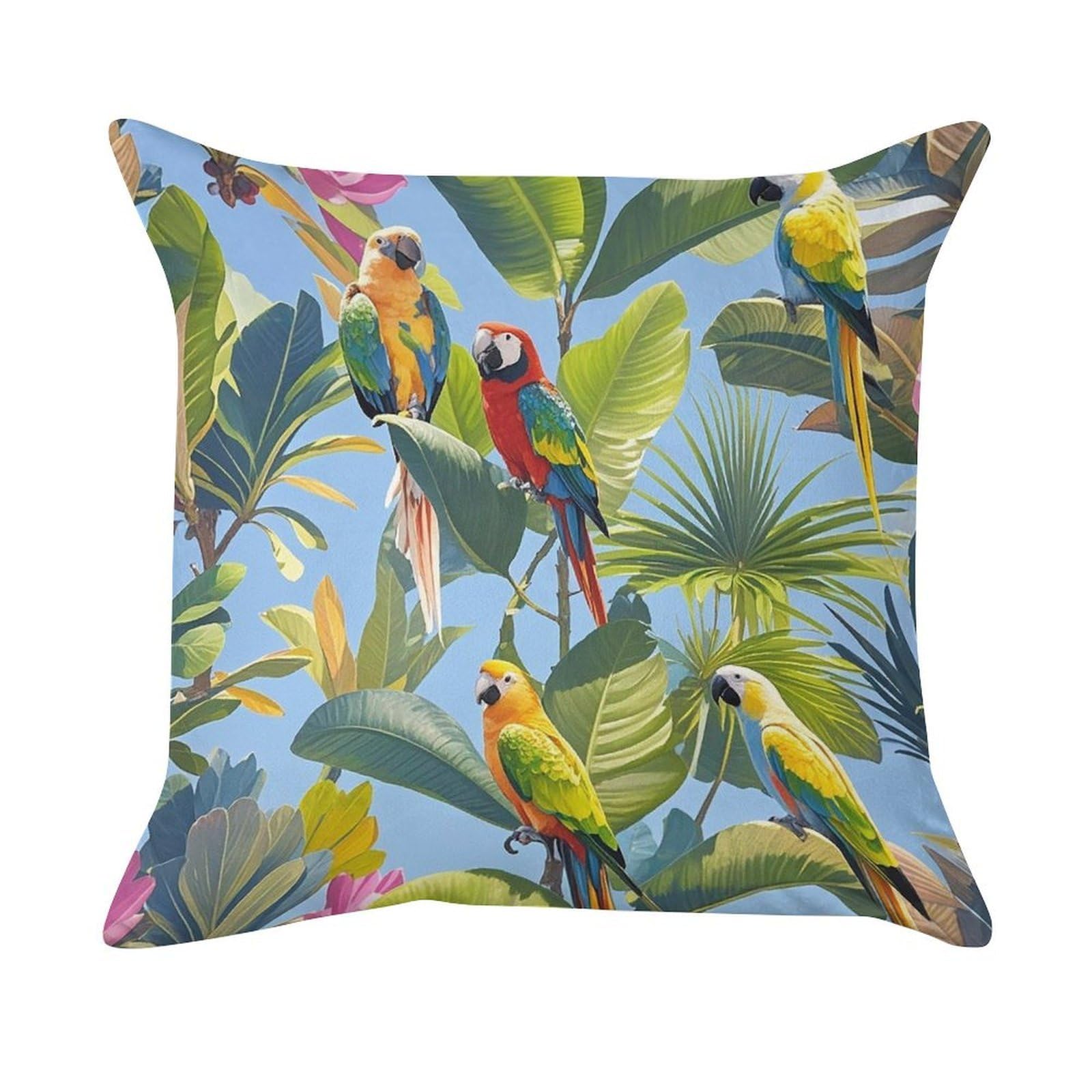 FekiLoot Tropical Plants and Parrots Pillow Covers Luxury Velvet Square Pillowcases Throw Pillows Case with Invisible Zipper Decorative Velvet Cushion Covers Ultra Soft Lumbar Pillow Shells