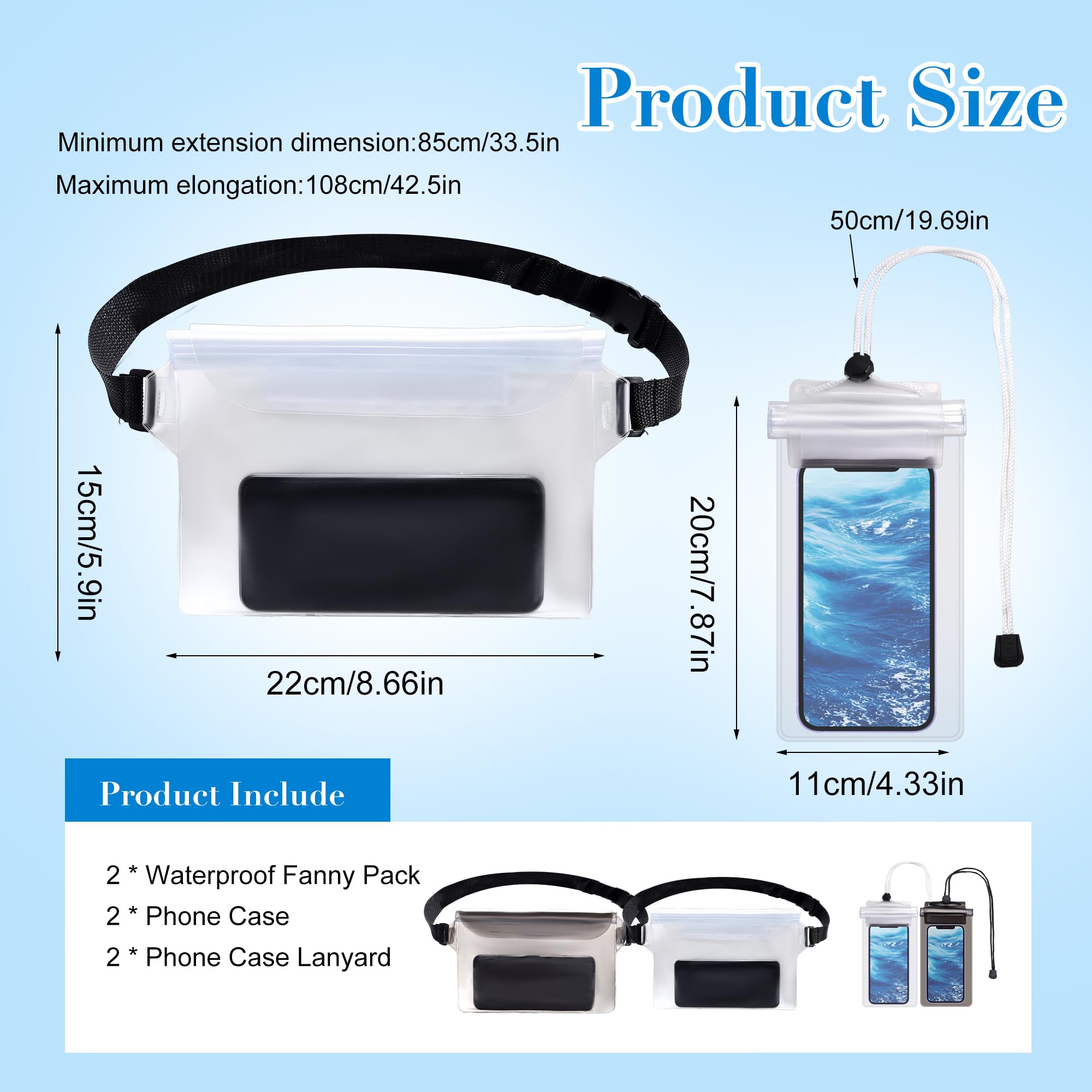 XHDMY 4 Pack Waterproof Fanny Pack with Waist Strap Waterproof Phone Pouch Dry Bag for Kayaking Pool Swimming Boating Beach Fishing Travel Diving Surfing (Black & White, 2 Fanny Pack + 2 Pouch Bag)