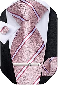 DiBanGu Mens Striped Tie Silk Woven Necktie and Pocket Square Cufflinks Tie Clip Set Wedding Business Formal Gift Tie for Men