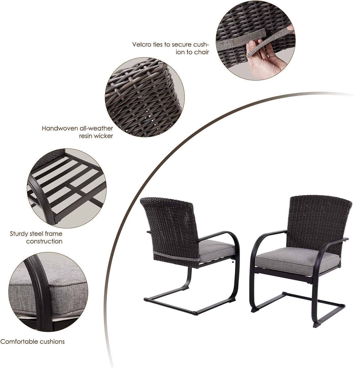 Grand patio 2 Piece Outdoor Wicker Dining Chairs, Spring Patio Furniture Dining Chairs Set of 2 with Cushions for Garden Pool Backyard Lawn, Grey