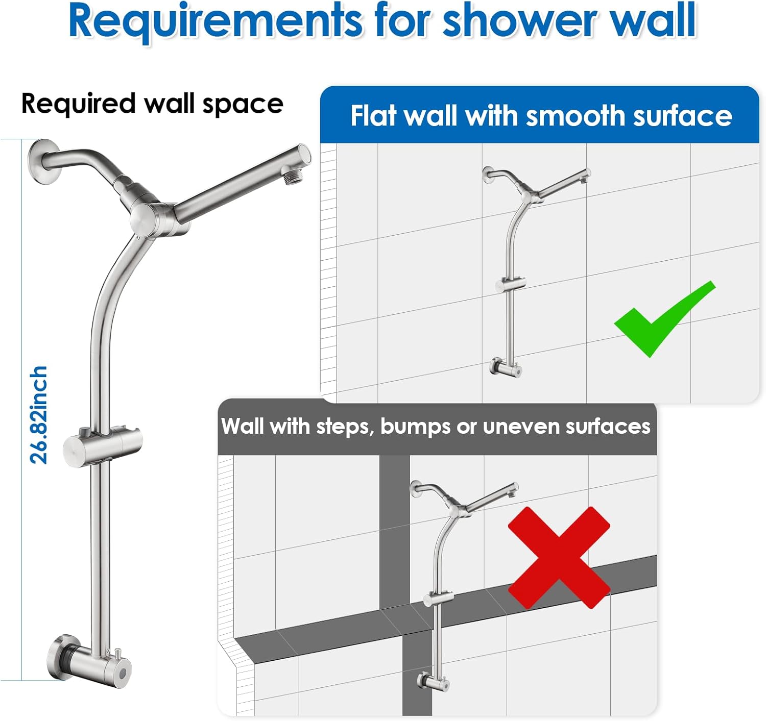 Retrofit 2-Way Shower Head Combo, 8-Function Rainfall Shower Head with 9 Setting Handheld Shower Combo, Adjust Slide Bar and Shower Arm, 2.5 GPM, Drill-Free Shower System, Brushed Nickel