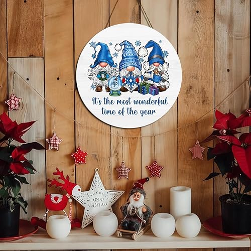 Miniatura 6 de Decoración de gnomos de Navidad para interiores, decoraciones de Navidad azules, muñeco de nieve, copo de nieve, rústico, granja, madera, placa