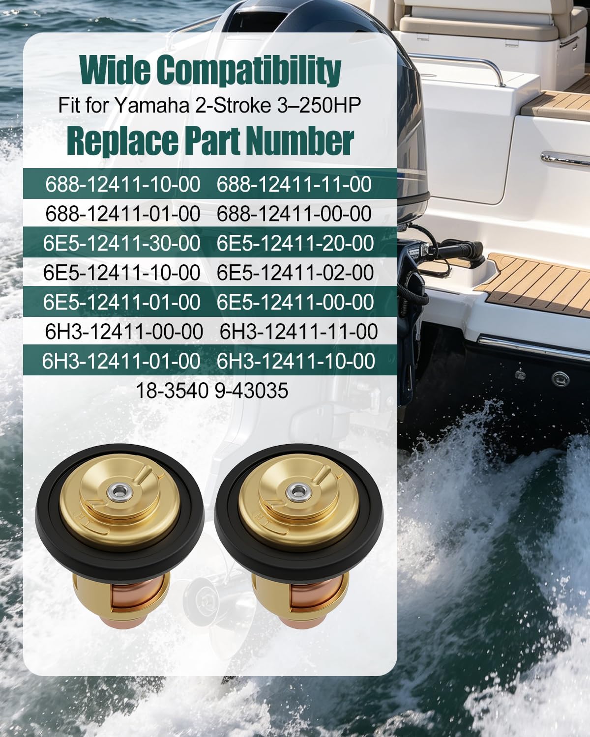 2 Pack Thermostat Compatible with Yamaha 2 Stroke Outboard Motors 3HP-250HP, Replace 6E5-12411-30-00 6E5-12411-20-00 688-12411-10-00 18-3540 Marine Engine Thermostat Kit