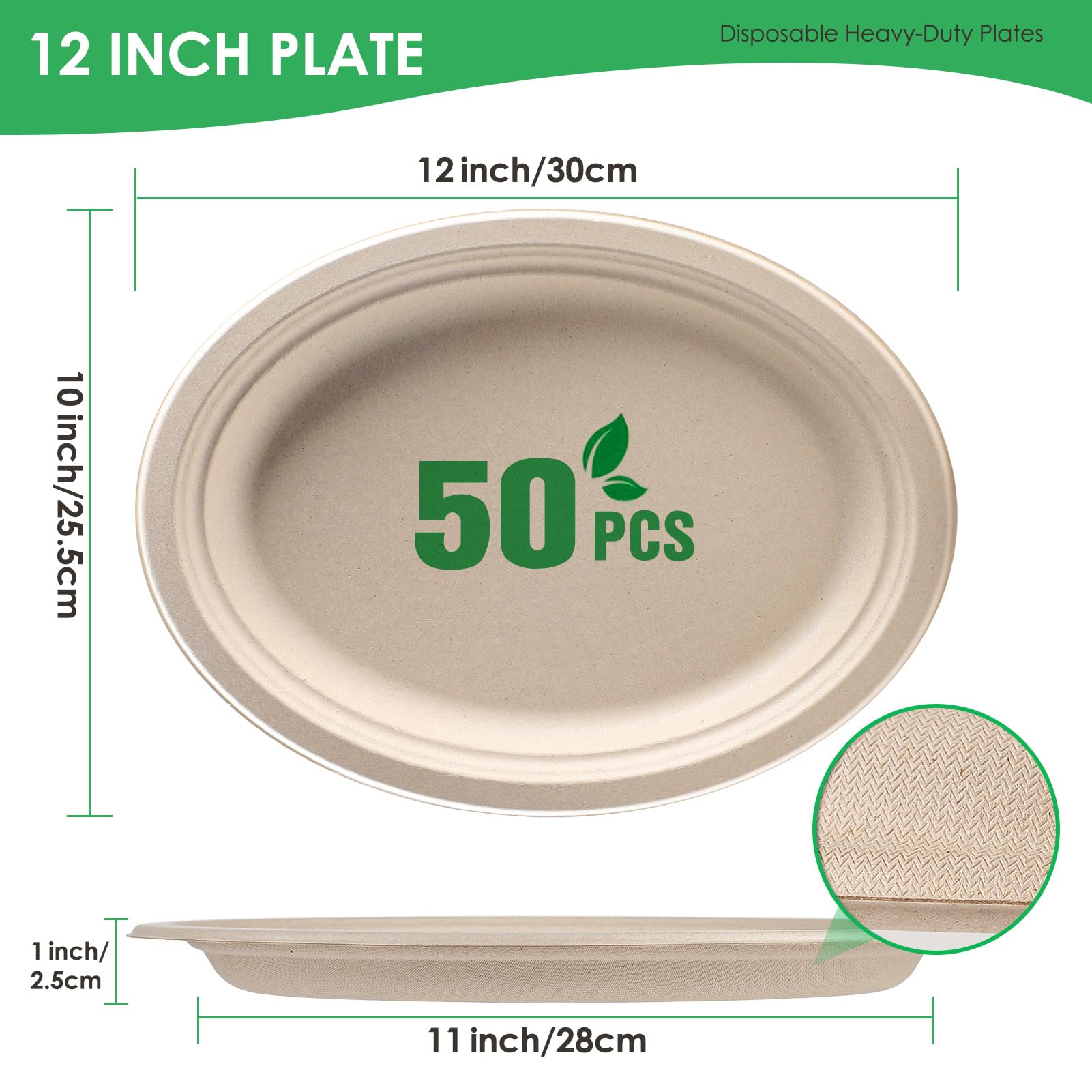 Snapklik.com : Gezond 100% Compostable Oval Paper Plates 12 Inch 50 ...