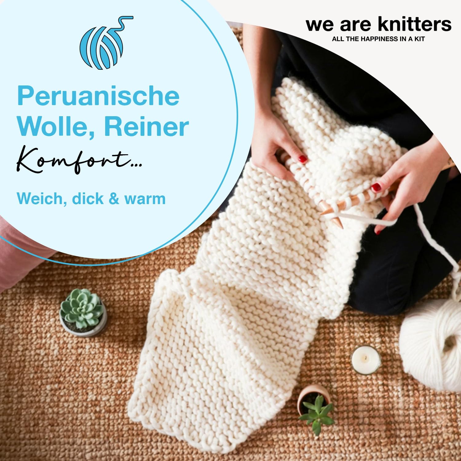 We Are Knitters Dinka Scarf Kit, Strickset für Anfänger mit Wolle und Anleitung, Stricken für Anfänger Set, Komplettes DIY Schal Set mit Nadeln & Label aus 100% natürlicher Wolle