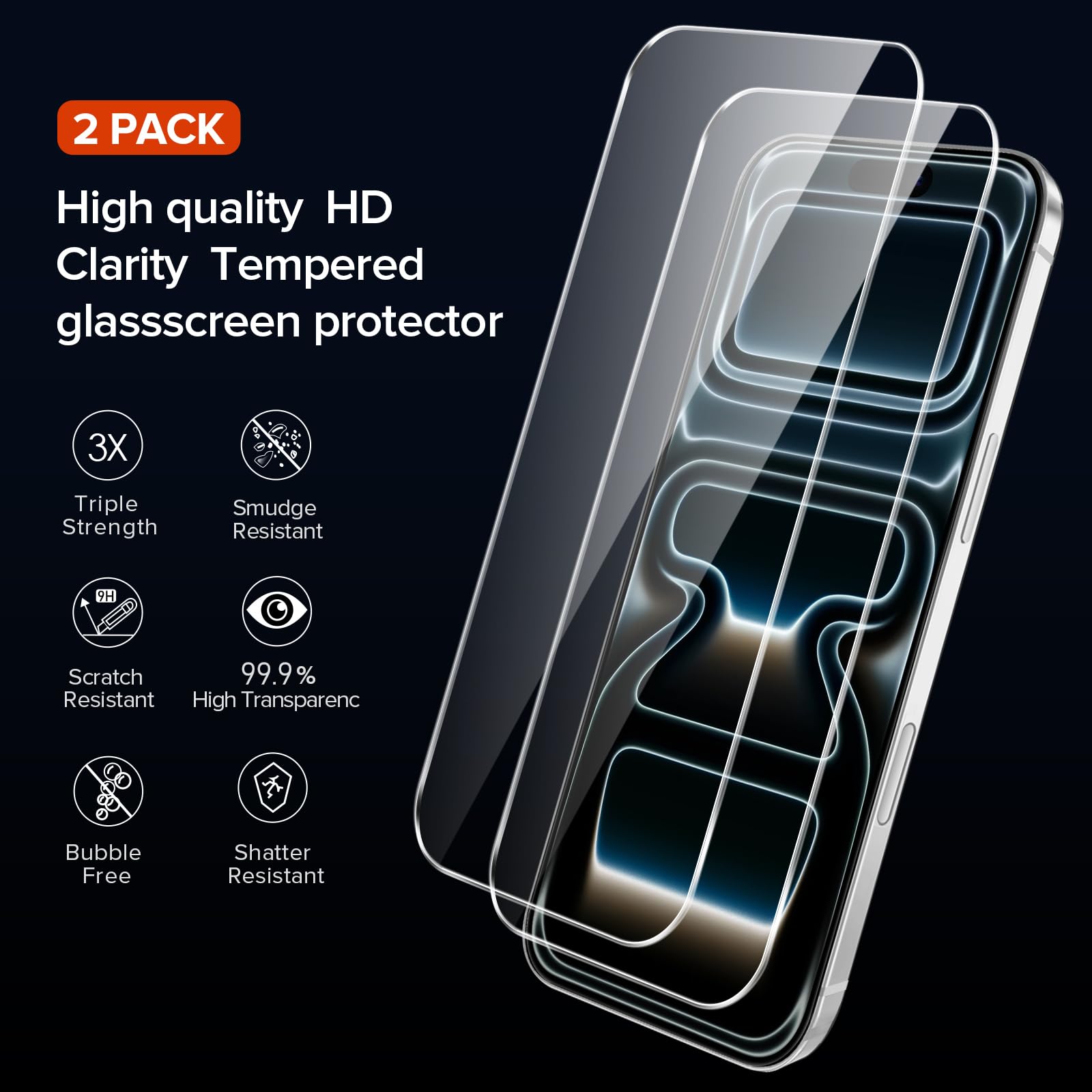 iVoler Cover Opaca per iPhone 17 Pro con 2 Pezzi Pellicola Vetro Temperato, [Antiurto di Grado Militare] [Protezione Fotocamera] Custodia Traslucida Sottile Anti-Impronte Case - Blu