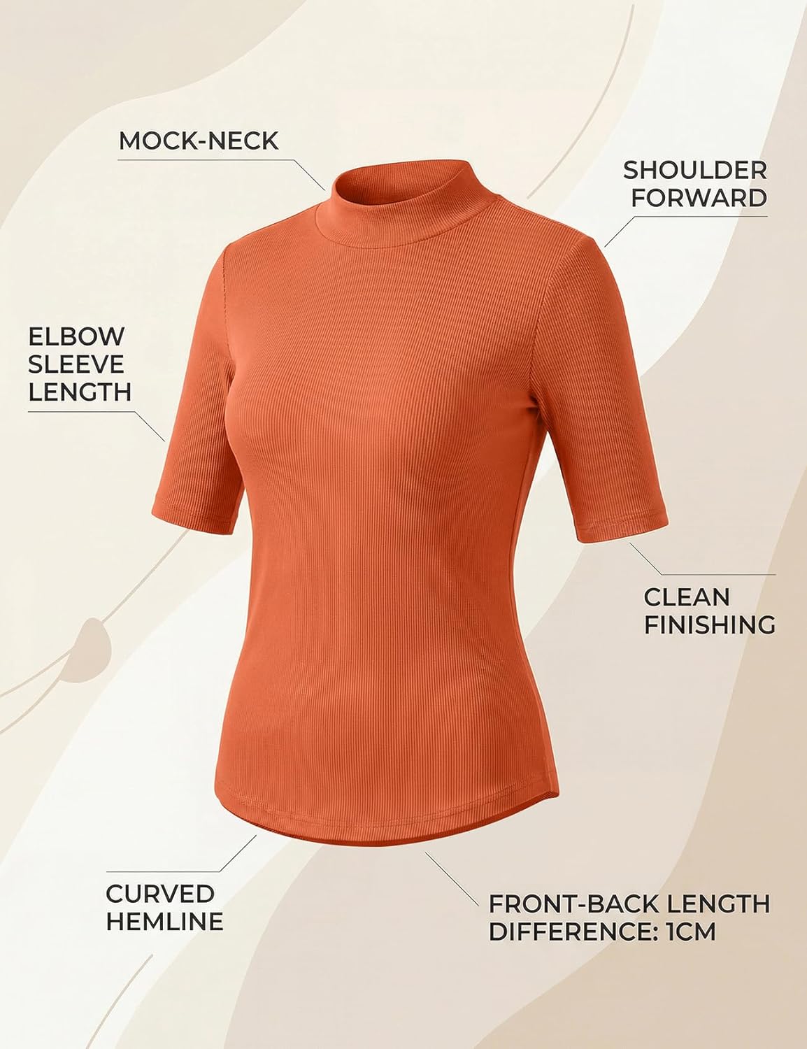 Zengjo Womens Mock Turtleneck Elbow Sleeve Tops - Fitted Stretch Ribbed Shirt for Work & Casual Wear - Image 5