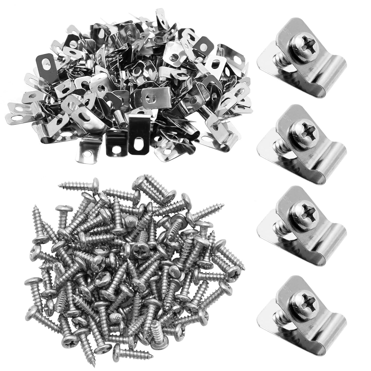 ワイヤーフェンスクリップ ネジ付き 100個 ステンレススチール フェンシング取り付けクリップ 直径3.2mm 牛パネルクリップ 1